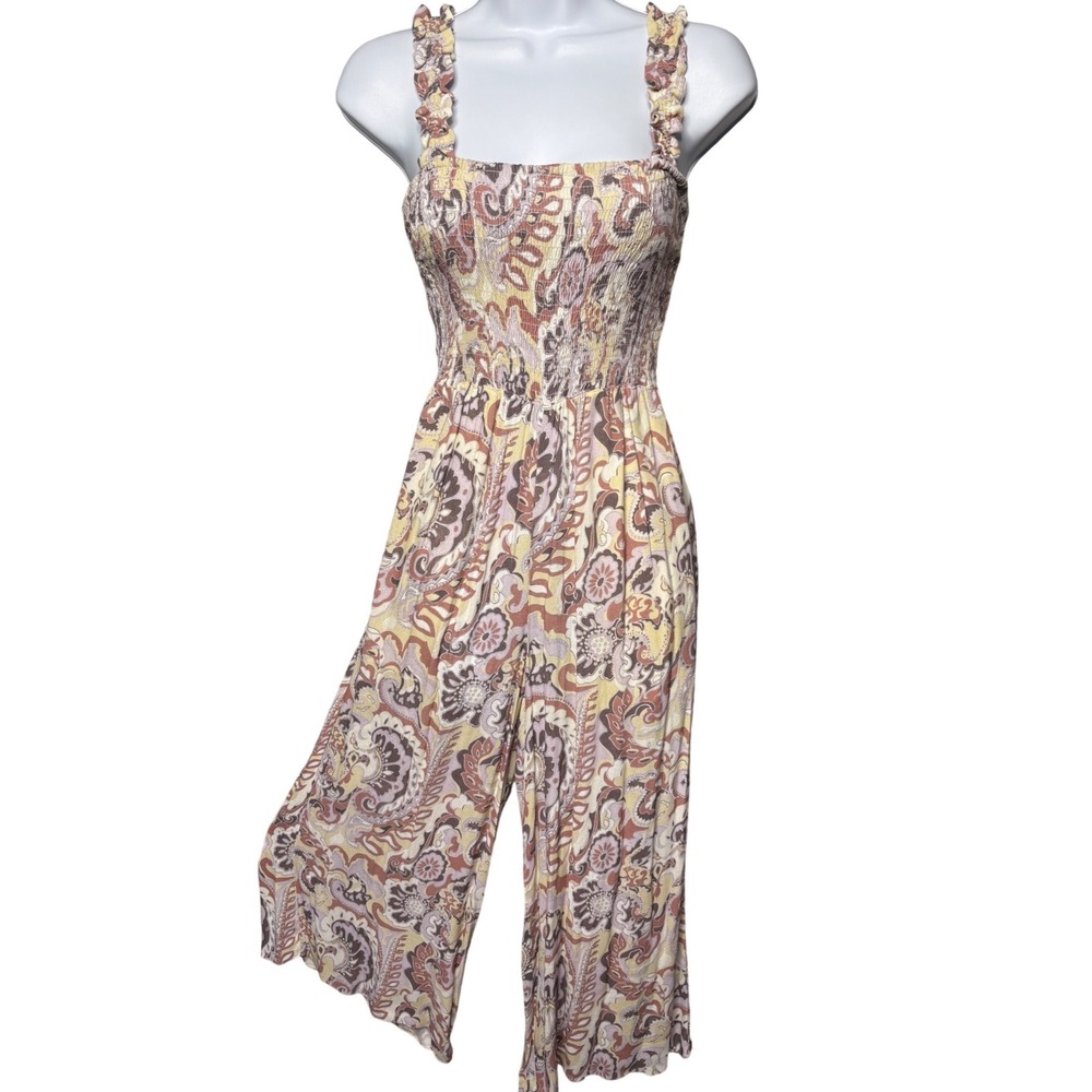 WILFRED Womens Multicolor Paisley Smocked Wide Leg Jumpsuit Sz 2XS Boho-Chic